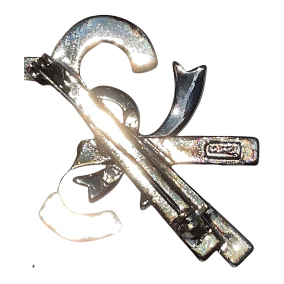 Monet Red and Silver Candy Cane Brooch Vintage Rhinestones 2” long - Picture 5 of 9